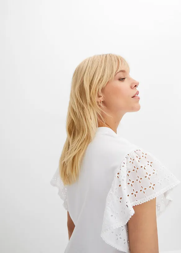 T-shirt à broderies anglaises, bonprix