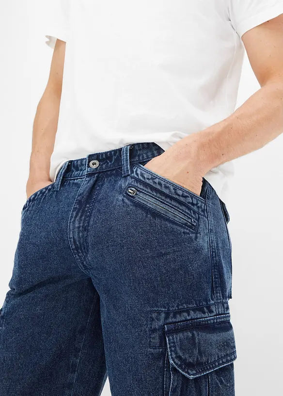 Bermuda cargo en jean, coton, Loose, bonprix
