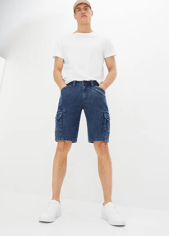 Bermuda cargo en jean, coton, Loose, bonprix