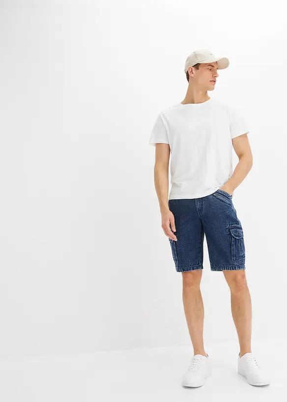 Bermuda cargo en jean, coton, Loose, bonprix