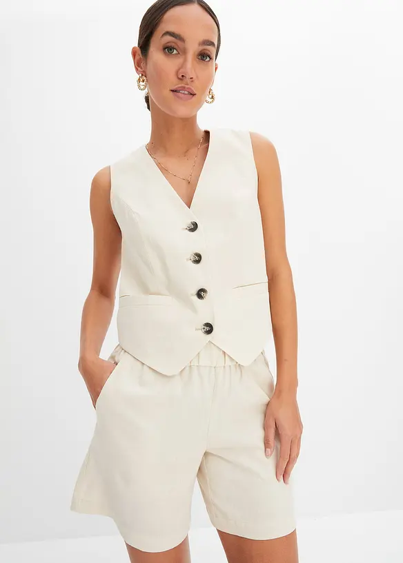 Gilet sans manches et short en lin mélangé, bonprix