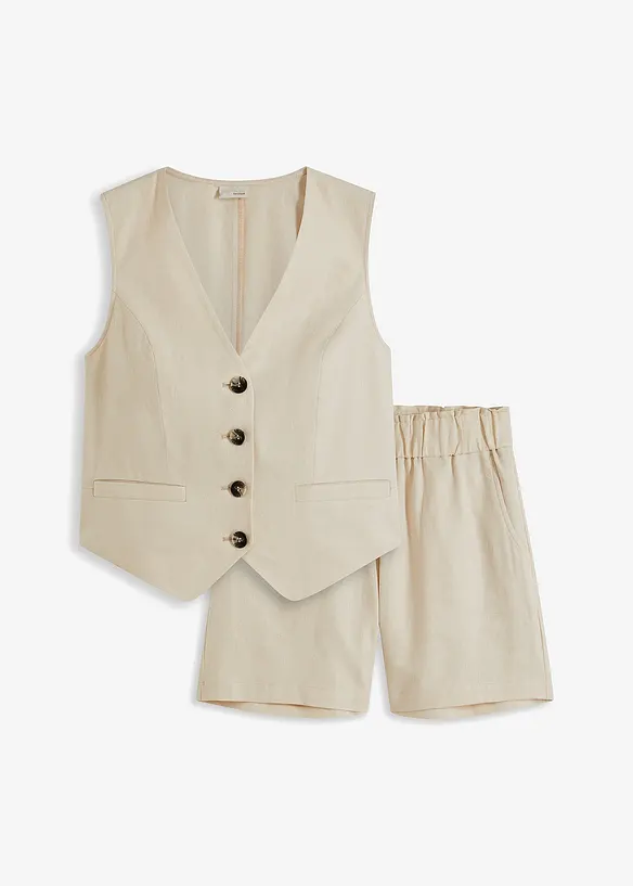 Gilet sans manches et short en lin mélangé, bonprix