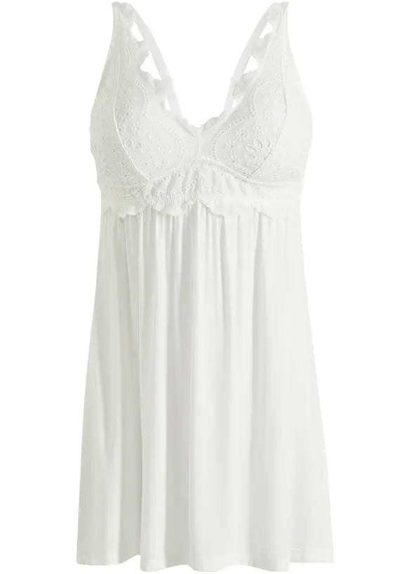 Nuisette en viscose avec broderies anglaises, bonprix