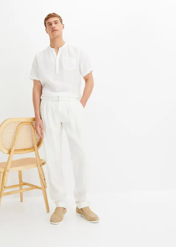 Leinenhose mit Bundfalte und G&uuml;rtel, bpc selection