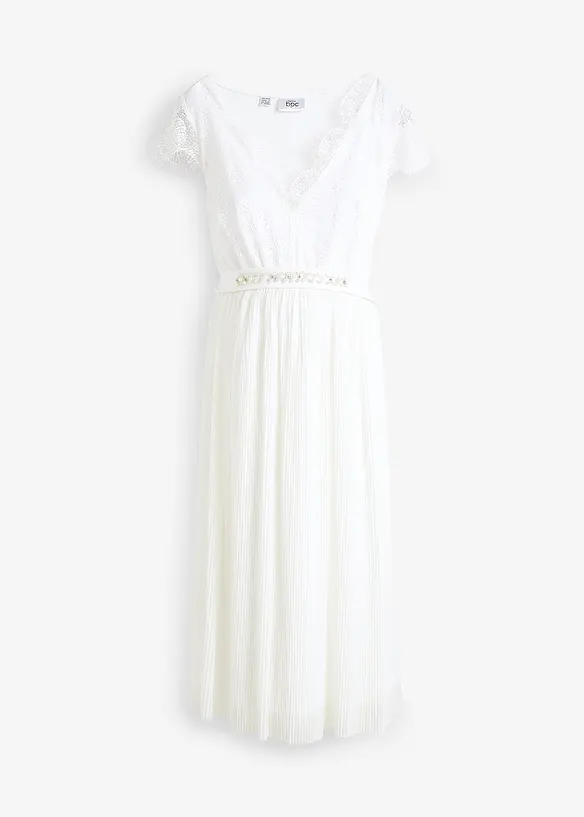 Robe de mariée de grossesse avec ceinture en crêpe et dentelle, bonprix