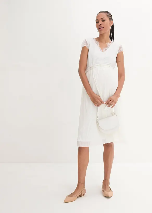 Robe de mariée de grossesse avec ceinture en crêpe et dentelle, bonprix