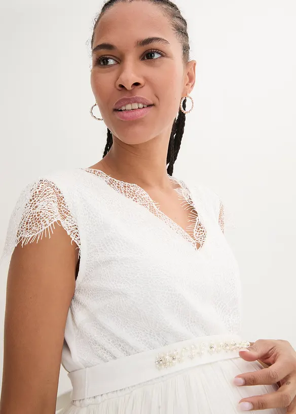 Robe de mariée de grossesse avec ceinture en crêpe et dentelle, bonprix
