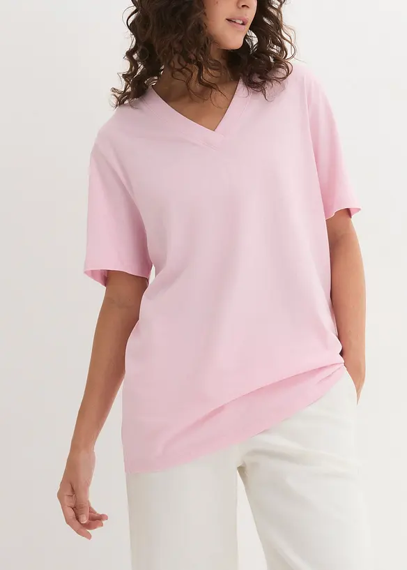 Weites Long-Shirt mit V-Ausschnitt, Kurzarm (5er Pack), bonprix