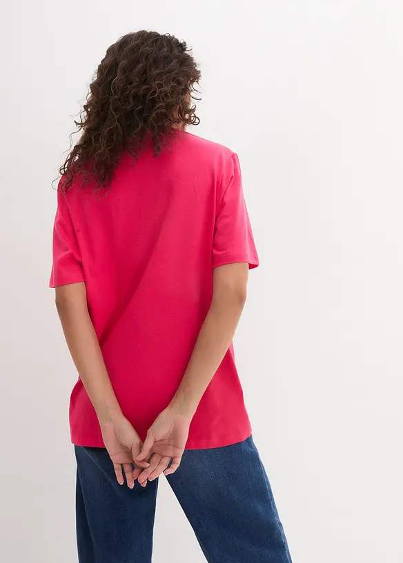 Weites Long-Shirt mit V-Ausschnitt, Kurzarm (5er Pack), bonprix