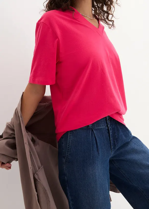 Weites Long-Shirt mit V-Ausschnitt, Kurzarm (5er Pack), bonprix