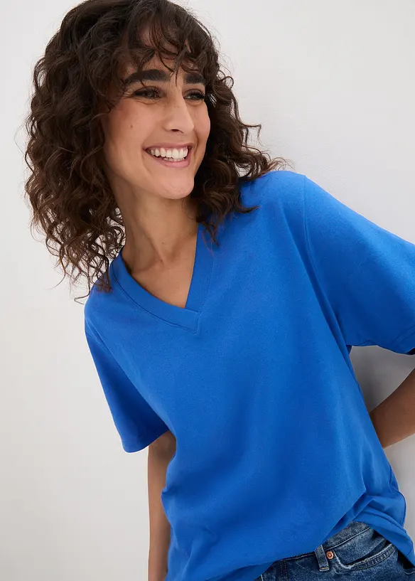 Lot de 5 T-shirts longs et amples &agrave; col V, bonprix