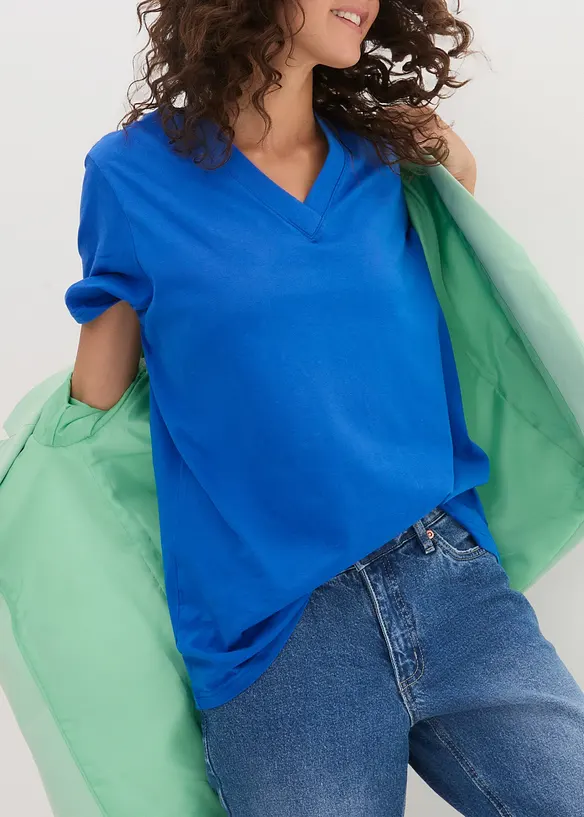 Lot de 5 T-shirts longs et amples &agrave; col V, bonprix