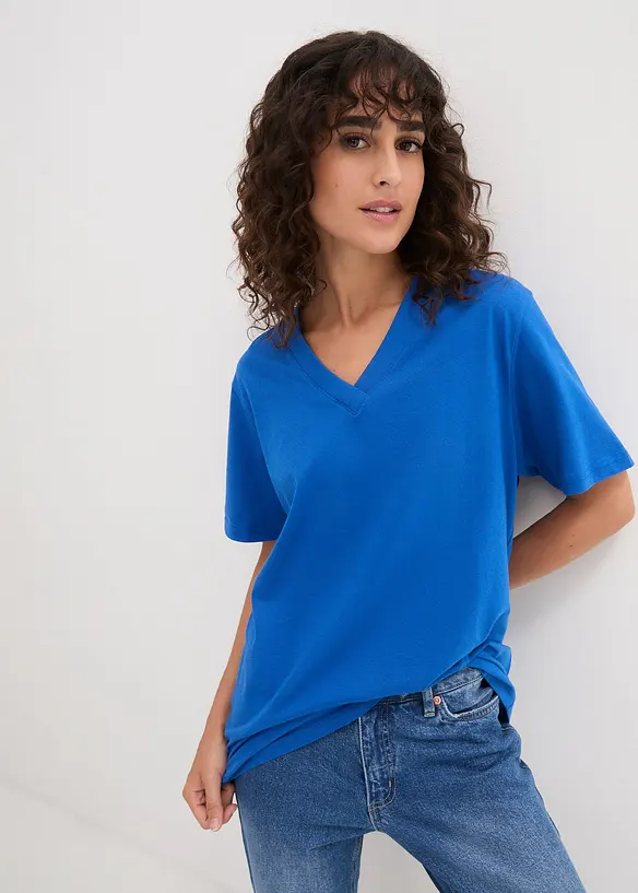 Lot de 5 T-shirts longs et amples &agrave; col V, bonprix