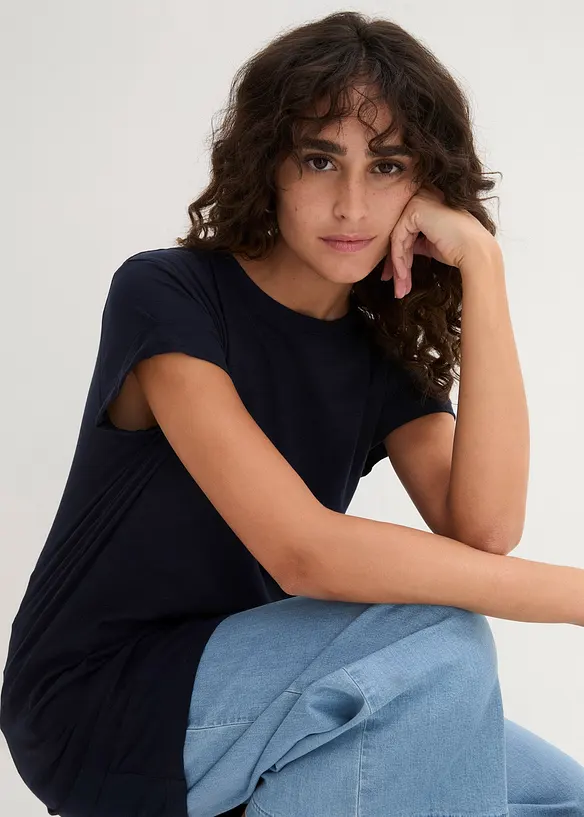 Boxy-Longshirt mit kurzen Ärmeln, bonprix