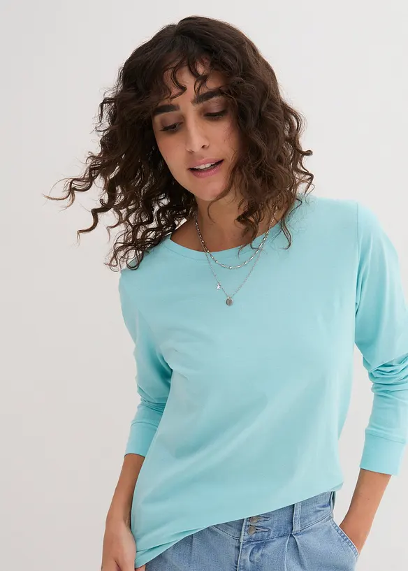 Lot de 5 T-shirts longs à col rond, manches longues, bonprix