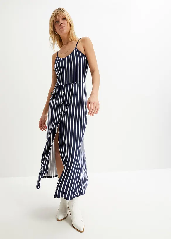 Sommerliches Jerseykleid mit Knopfleiste und Streifen, bonprix