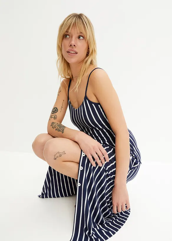 Sommerliches Jerseykleid mit Knopfleiste und Streifen, bonprix