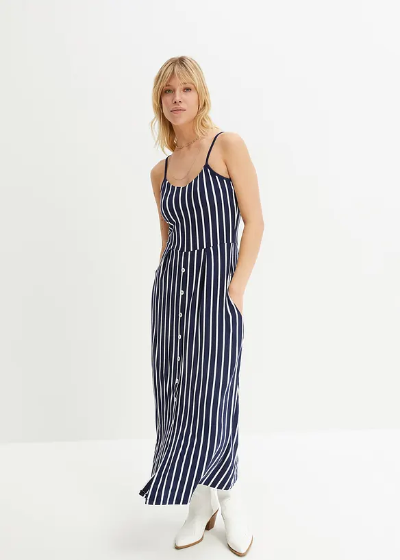 Sommerliches Jerseykleid mit Knopfleiste und Streifen, bonprix