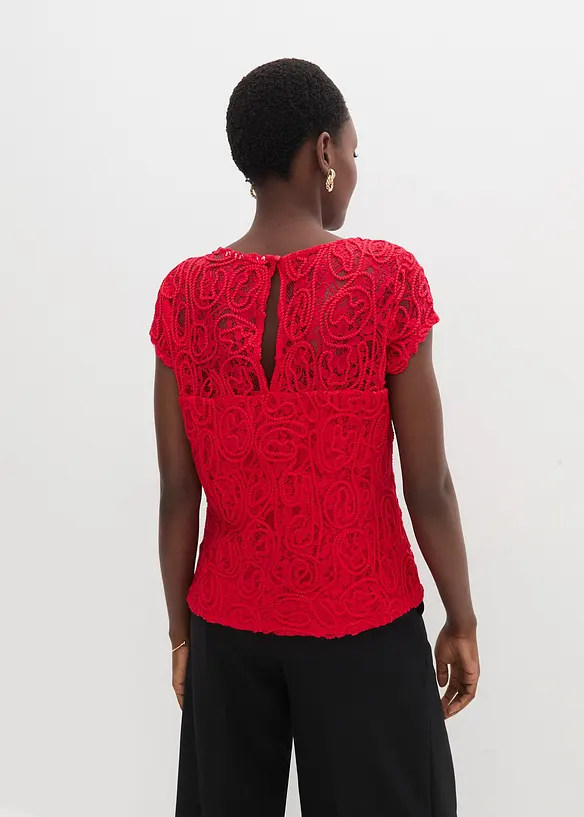 Blouse manches courtes en dentelle cordée, bonprix
