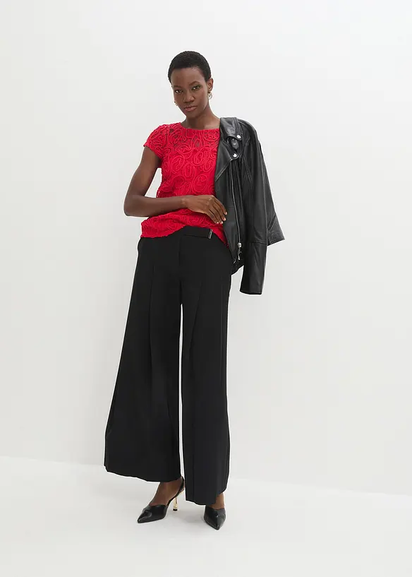 Blouse manches courtes en dentelle cordée, bonprix