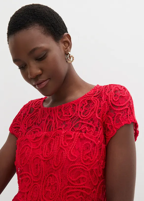 Blouse manches courtes en dentelle cordée, bonprix