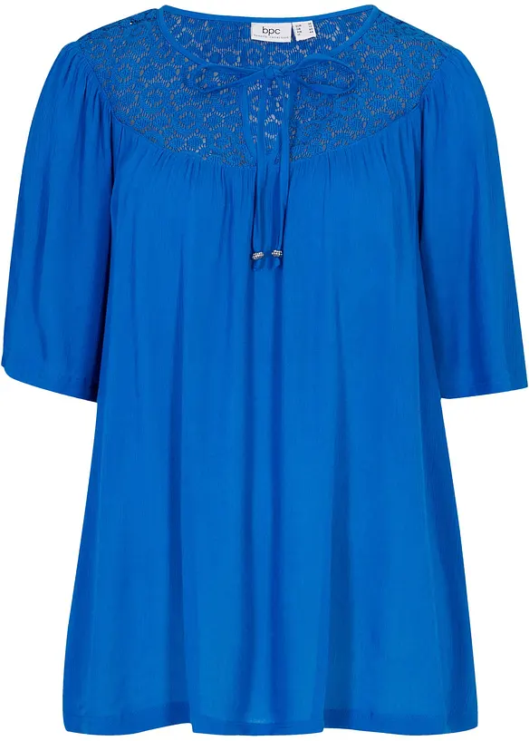 Longue tunique en viscose aspect froissé, manches 1/2, bonprix