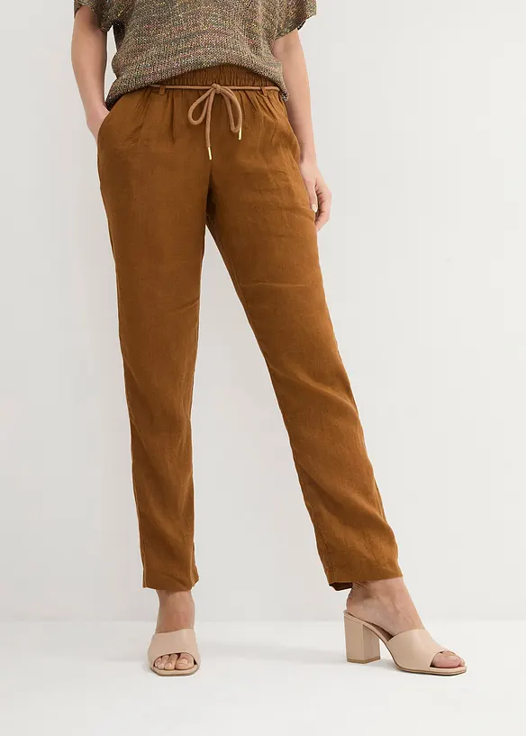 Pantalon taille élastiquée 100 % lin, bonprix