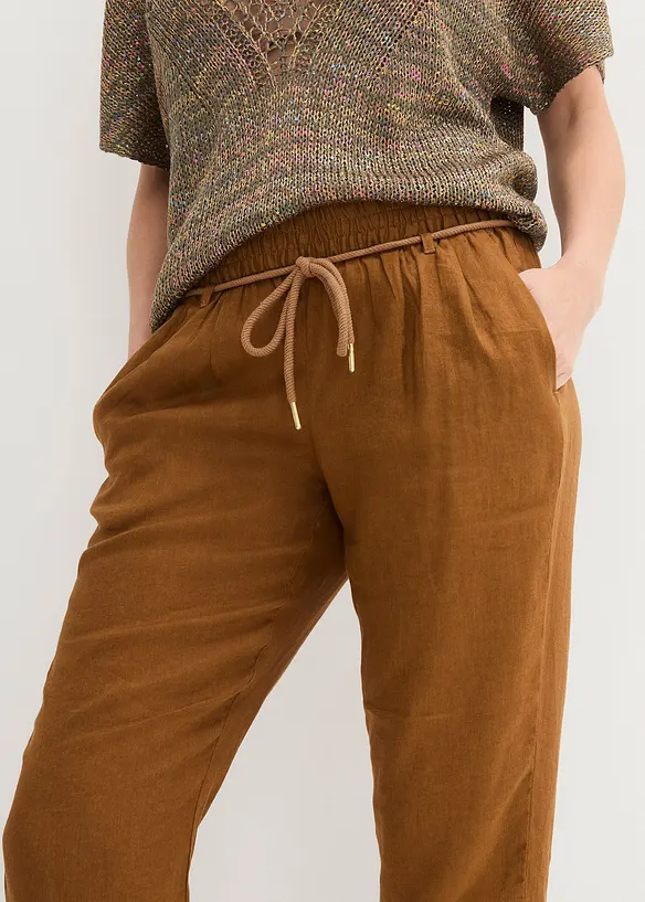 Pantalon taille élastiquée 100 % lin, bonprix