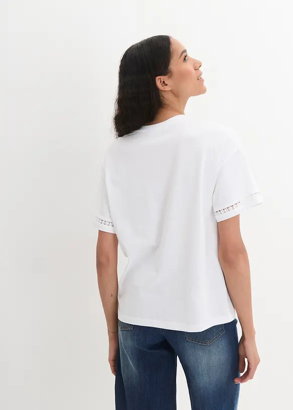 T-shirt avec finition dentelle aux manches, bonprix