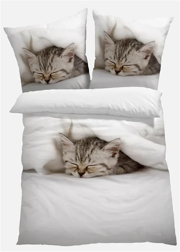Parure de lit r&eacute;versible avec chat, bonprix