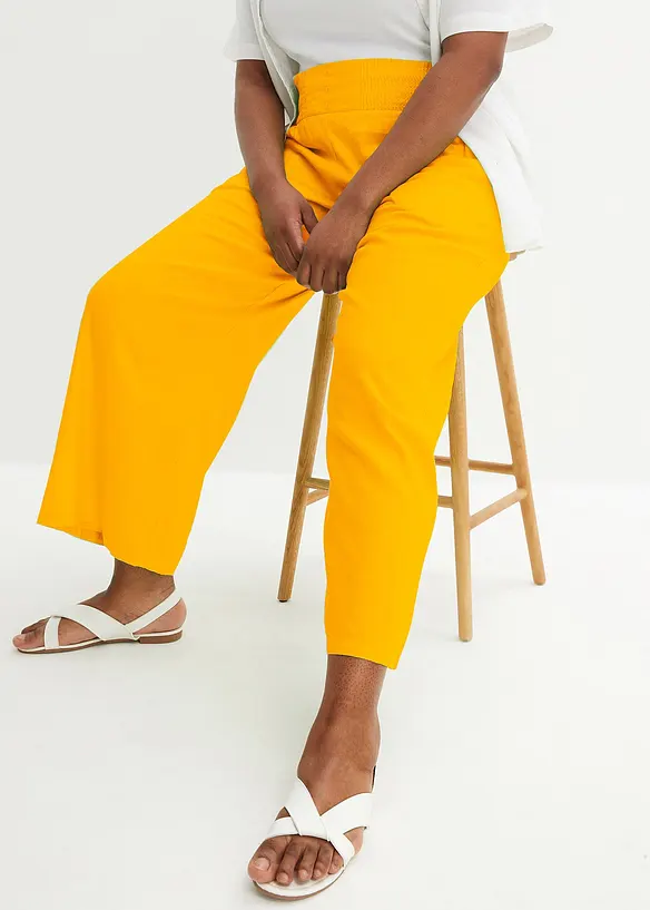 Pantalon large et l&eacute;ger &agrave; pinces en lin m&eacute;lang&eacute;, bonprix