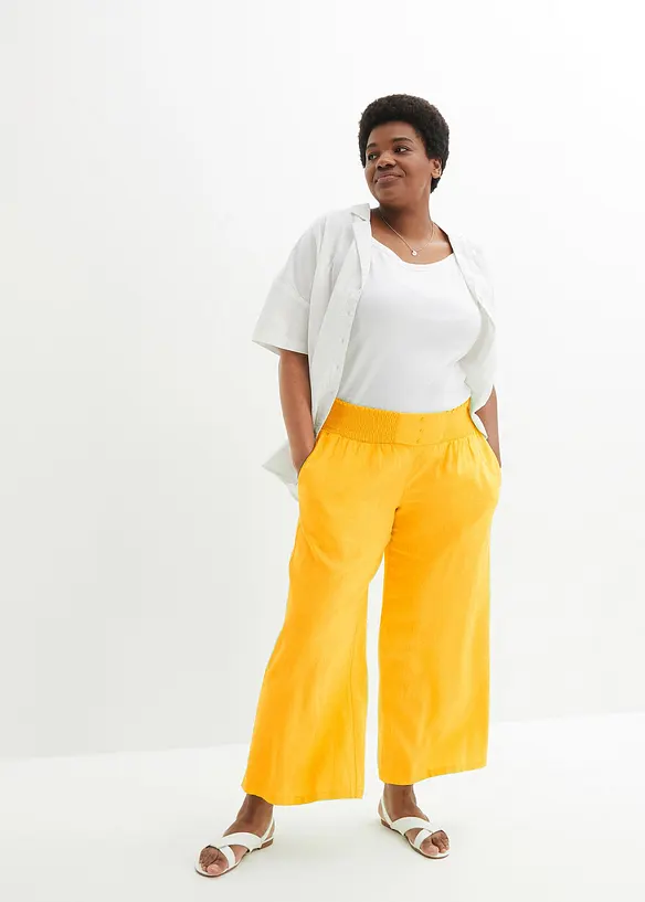 Pantalon large et l&eacute;ger &agrave; pinces en lin m&eacute;lang&eacute;, bonprix