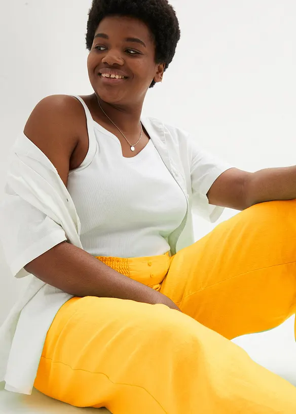 Pantalon large et l&eacute;ger &agrave; pinces en lin m&eacute;lang&eacute;, bonprix