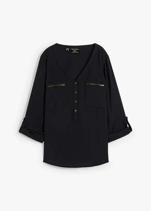 Viskose-Bluse mit V-Ausschnitt, langarm, bonprix