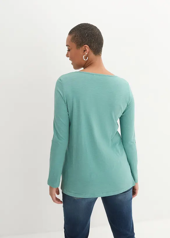 T-shirt manches longues à col boutonné, 100% coton, bonprix