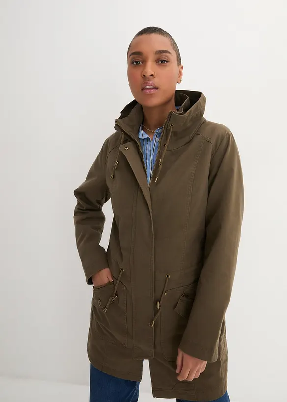 Baumwoll-Kurzparka mit Stehkragen, talliert, bonprix