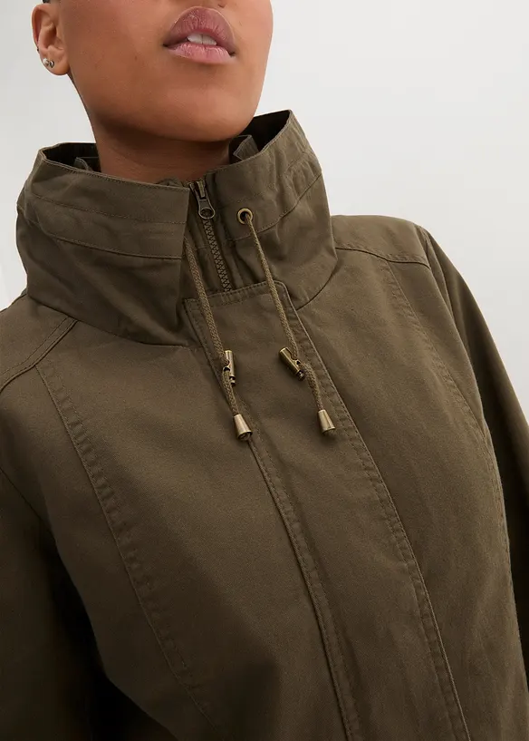 Baumwoll-Kurzparka mit Stehkragen, talliert, bonprix