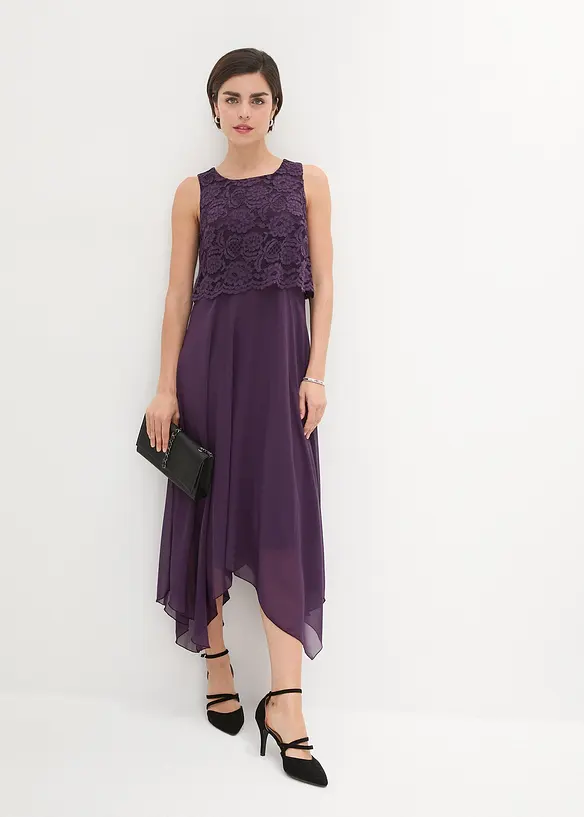 Premium Chiffonkleid mit Spitze, bonprix