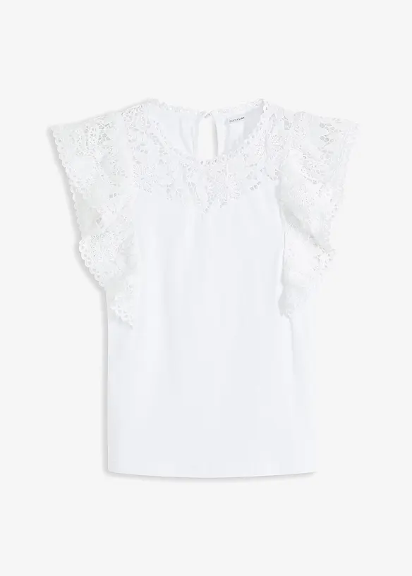T-shirt à dentelle et volants, bonprix