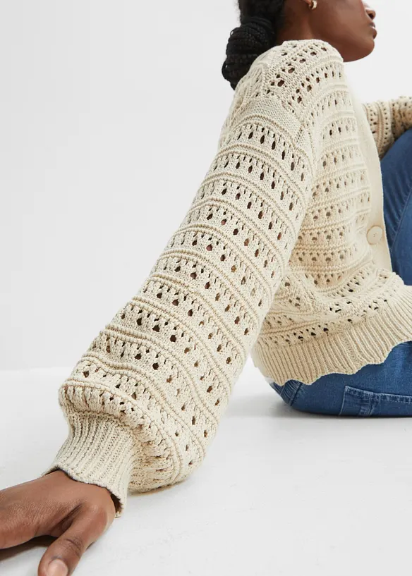 Ajour-Strickjacke aus reiner Baumwolle, bonprix