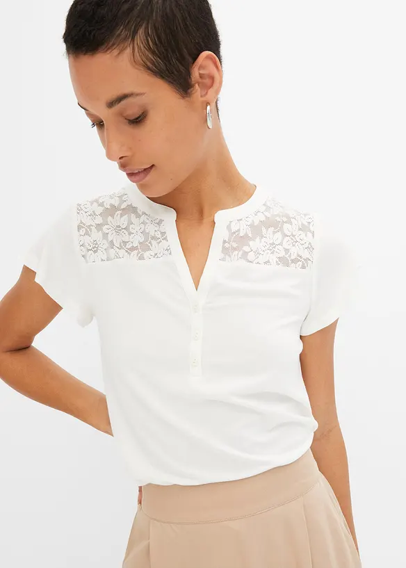 T-shirt col tunisien en viscose majoritaire, bonprix
