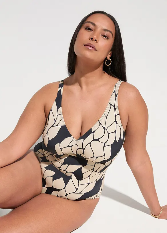 Maillot 1 pièce sculptant, maintien léger, col V, bonprix