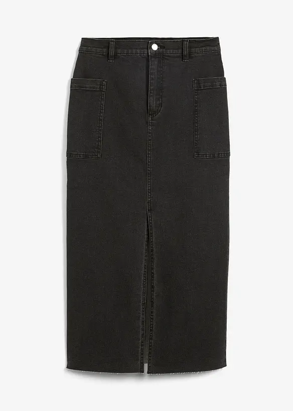 Jupe en jean midi avec fente, bonprix