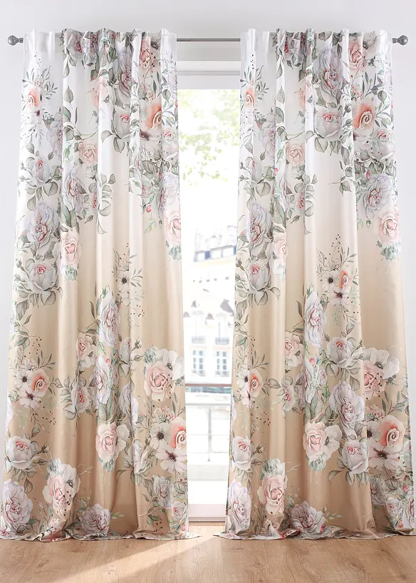 Rideau en microfibre à imprimé roses avec polyester recyclé (1 pce), bonprix