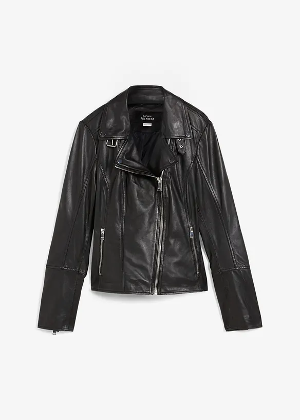 Veste biker en cuir nappa d’agneau, bonprix
