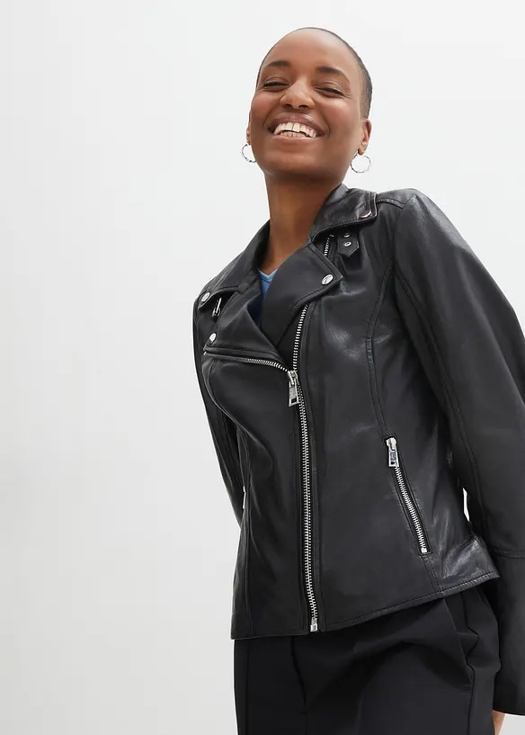 Veste biker en cuir nappa d’agneau, bonprix