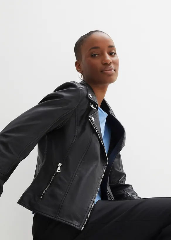 Veste biker en cuir nappa d’agneau, bonprix