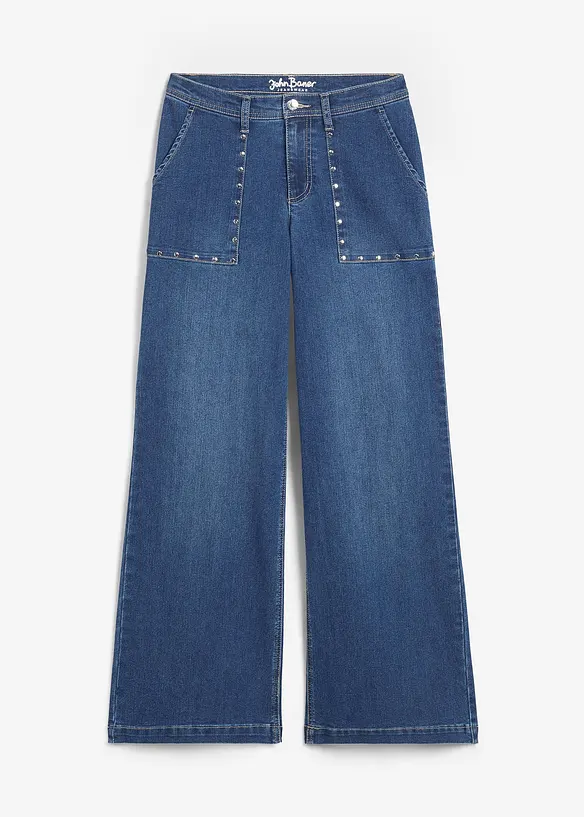 Jean taille moyenne, jambe évasée, avec rivets, bonprix