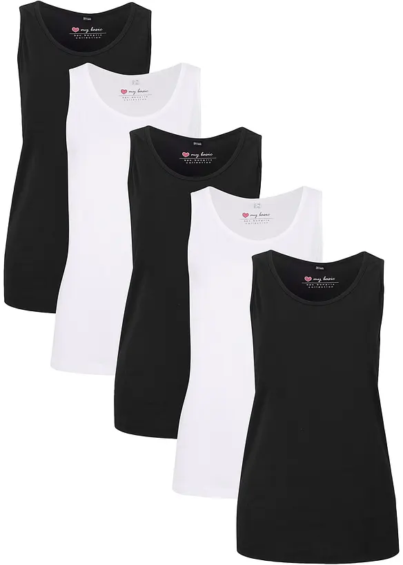 Lot de 5 débardeurs longs 100% coton, bonprix