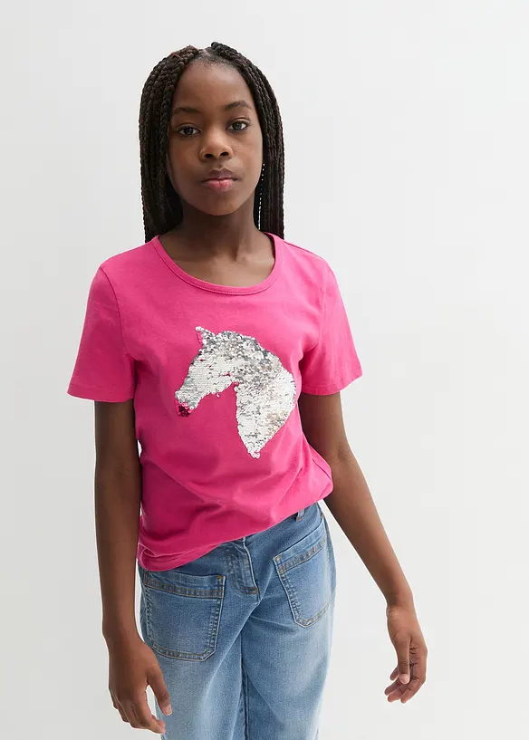 T-shirt fille &agrave; sequins r&eacute;versibles en coton, bonprix